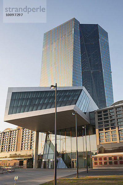 Neue Europäische Zentralbank  Nordseite  Haupteingang  im Morgenlicht  Frankfurt am Main  Hessen  Deutschland  Europa