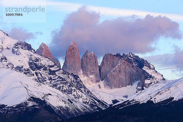 Cuernos des Paine und die Torres am Morgen  Nationalpark Torres del Paine  Patagonien  Chile  Südamerika