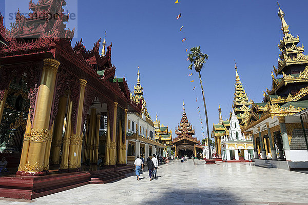 Verschiedene Tempel  Shwedagon-Pagode  Yangon  Myanmar  Asien