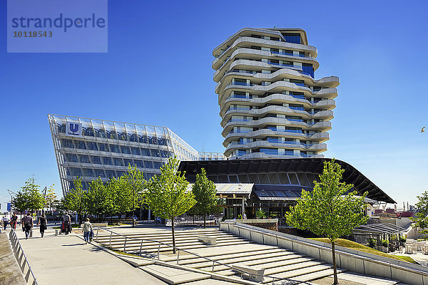 Unileverzentrale und Marco-Polo-Tower am Strandkai in der Hafencity  Hamburg  Deutschland  Europa