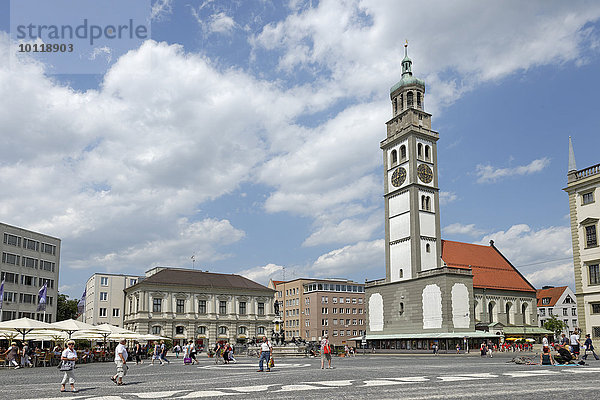 Rathausplatz mit Perlachturm  Augsburg  Schwaben  Bayern  Deutschland  Europa