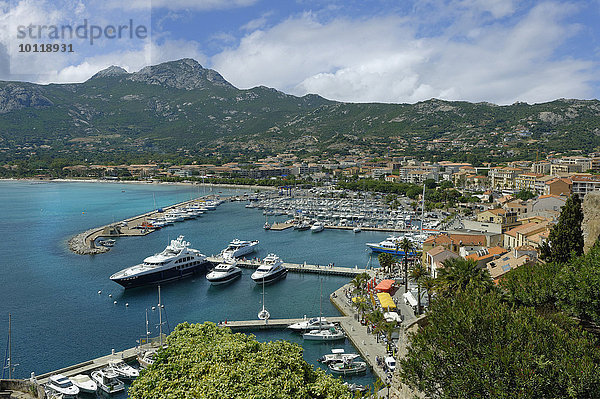 Aussicht von der Festung der Zitadelle auf die Altstadt und den Hafen von Calvi  Département Haute-Corse  Korsika  Frankreich  Europa