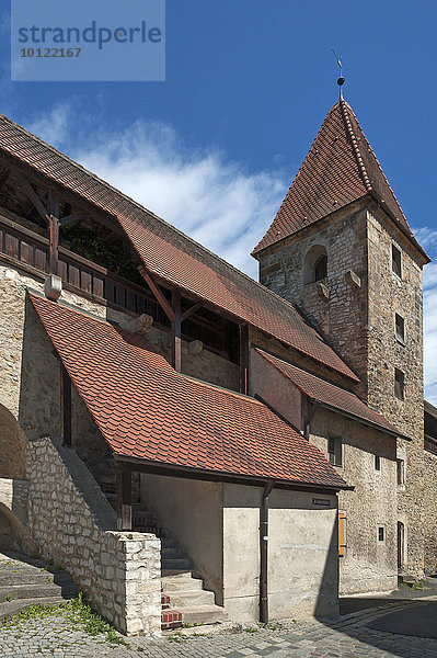 Mittelalterliche Stadtmauer mit Turm und Wehrgang  Amberg  Oberpfalz  Bayern  Deutschland  Europa