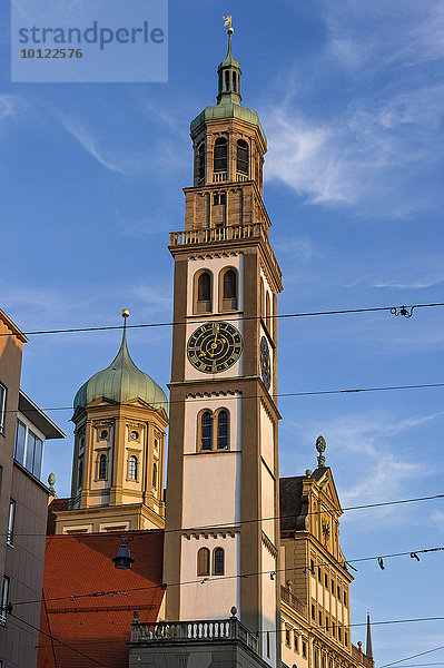 Perlachturm und Rathaus  Augsburg  Schwaben  Bayern  Deutschland  Europa