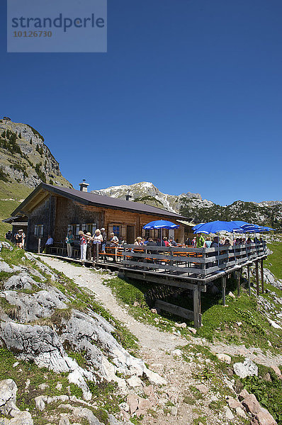 Berghütte unterhalb des Gschöllkopfes im Rofangebirge am Achensee  Tirol  Österreich  Europa