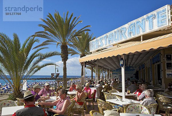Restaurant an der Strandpromenade von Playa de las Vistas  Los Christianos  Teneriffa  Spanien  Europa