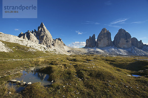 Paternkofel und Nordwände der Drei Zinnen  Sextner Dolomiten  Provinz Südtirol  Trentino-Südtirol  Italien  Europa