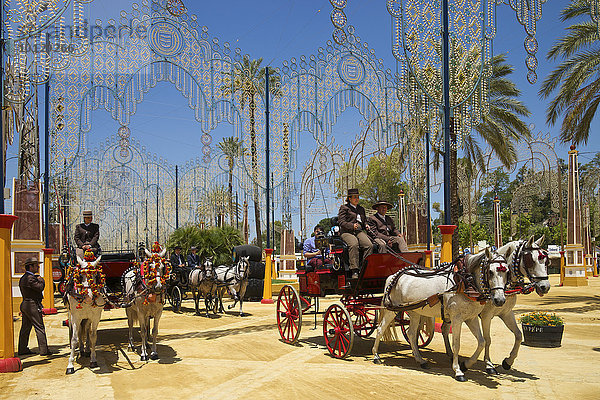 Kutschen auf der Feria del Caballo  Jerez de la Frontera  Andalusien  Spanien  Europa