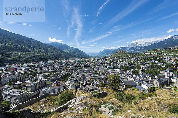 Ausblick über Sion  Sitten  Wallis  Schweiz  Europa