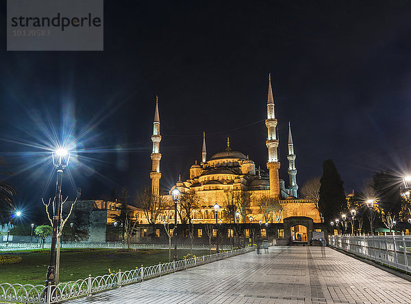 Blaue Moschee  Sultan Ahmet Camii bei Nacht  Sultan Ahmed Park  Sultanahmet  europäischer Teil  Istanbul  Türkei  Asien