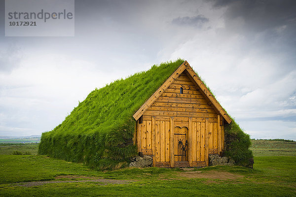 Holzhaus mit Grasdach  Skalholt  Island  Europa