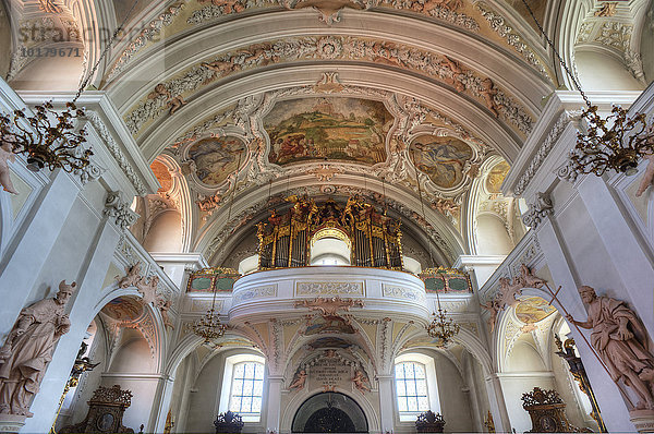 Orgelempore der barocken Wallfahrtskirche Maria Hilf  Amberg  Oberpfalz  Bayern  Deutschland  Europa