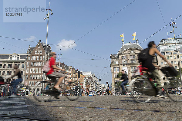 Amsterdam Hauptstadt Straße Ansicht Bewegungsunschärfe Niederlande Fahrradfahrer