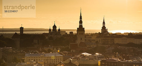 Estland  Tallinn  Stadtansicht bei Sonnenuntergang  Panorama
