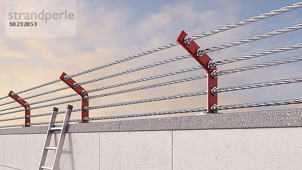 3D Rendering  Leiter an der Gefängniswand anlehnend