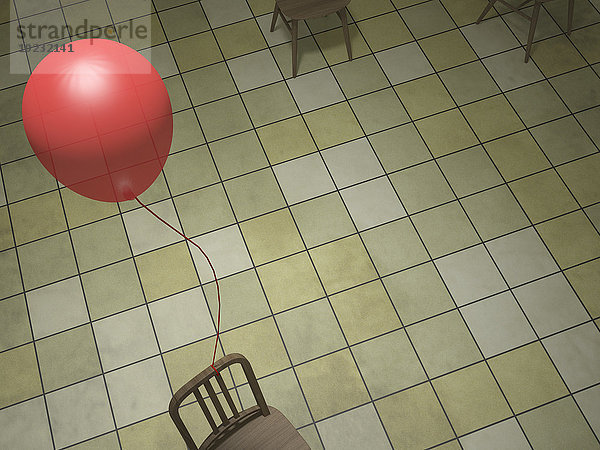 Roter Ballon an Rückenlehne gebunden  3D Rendering