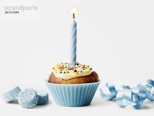 Band Bänder Geburtstag Kerze blau Süßigkeit 1 cupcake