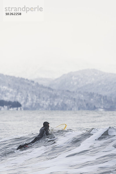 Winter Mensch Kenai-Fjords-Nationalpark Wellenreiten surfen Kenai-Halbinsel