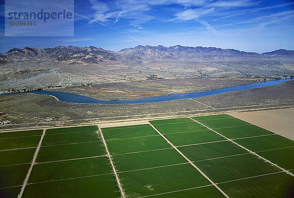 Vereinigte Staaten von Amerika USA nahe Berg Landwirtschaft fließen Hintergrund Fluss Feld Arizona Ansicht nähern Rechteck Luftbild Fernsehantenne Colorado