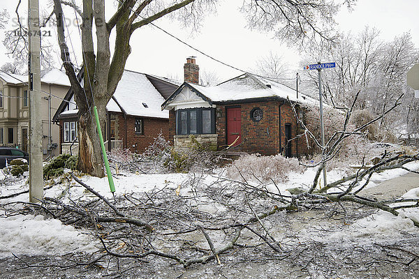 Sturm Eis Nachbarschaft beschädigt Kanada Ontario Toronto