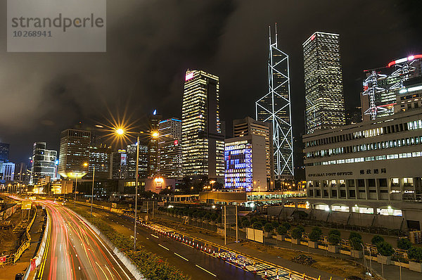 Nacht Gebäude Wahrzeichen Insel China Bank Kreditinstitut Banken Hongkong