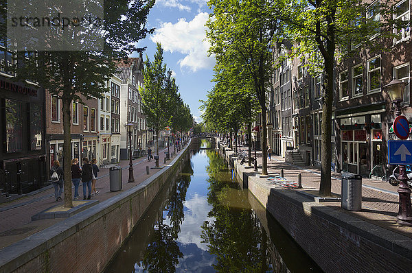 Amsterdam Hauptstadt Baum Gebäude Spiegelung Fußgänger Niederlande Reflections