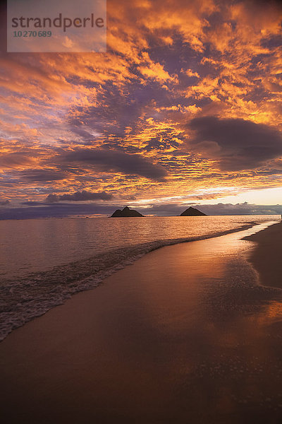 Sonnenaufgang am Lanikai Beach; Kailua  Insel Hawaii  Hawaii  Vereinigte Staaten von Amerika