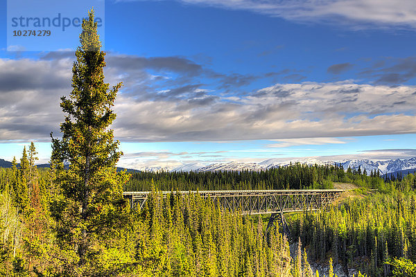 Blick auf die Brücke über den Kuskulana River an der McCarthy Road im Wrangell-St. Elias National Park and Preserve; Alaska  Vereinigte Staaten von Amerika'.