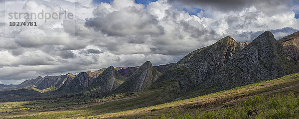 Nahezu vertikale Sandsteinschichten bilden einen gewundenen Rücken aus markanten  mehrfarbigen Graten im Toro-Toro-Nationalpark; Bolivien'.