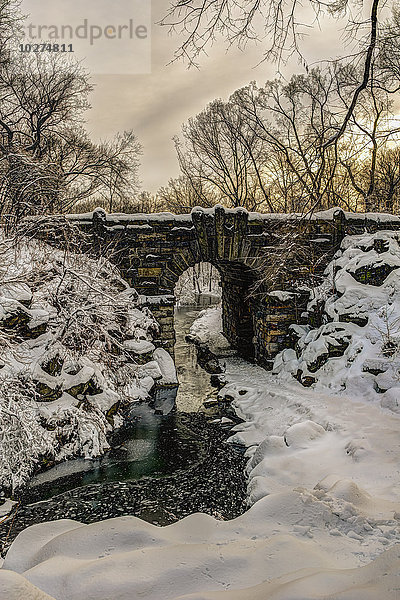 Schneebedeckter Glen Span Arch  Central Park; New York City  New York  Vereinigte Staaten von Amerika'.