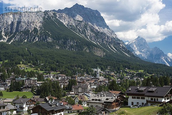 Ausblick auf Cortina d´Ampezzo  hinten die Cristallo-Gruppe  Ampezzaner Dolomiten  Alpen  Venetien  Veneto  Italien  Europa