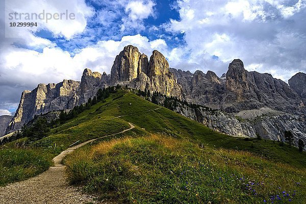 Sella  auch Sellagruppe  vom Grödner Joch  Dolomiten  Italien  Europa