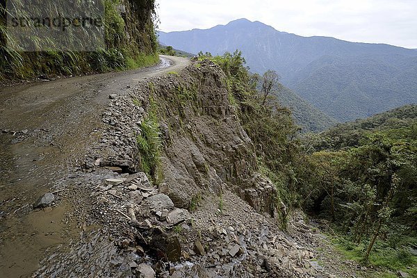 Todesstrasse  Camino de la Muerte  Yungas Straße zwischen La Paz und Coroico  Bolivien  Südamerika