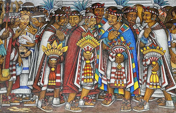 Wandmalerei von Desiderio Hernandez Xochitiotzin  Palacio de Gobierno  Tlaxcala  Bundesstaat Tlaxcala  Mexiko  Nordamerika