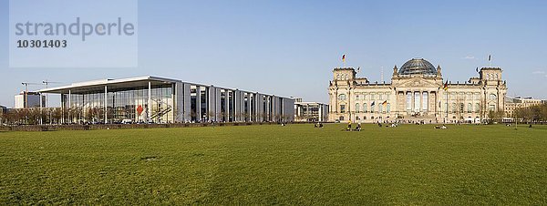 Regierungsviertel mit Reichstag und Paul-Löbe-Haus  Platz der Republik  Berlin  Deutschland  Europa