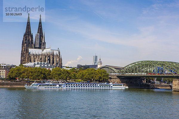 Kreuzfahrtschiff vor dem Kölner Dom  Rhein  Köln  Deutschland  Europa