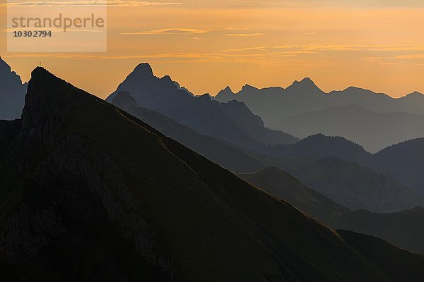 Sonnenaufgang über Allgäuer Bergen  Allgäuer Alpen  Allgäu  Bayern  Deutschland  Europa