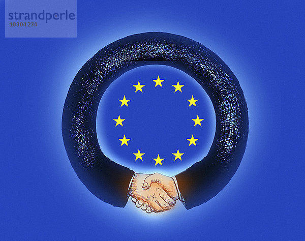 Handschlag um einen EU-Flagge herum