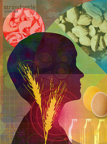 Collage eines Kinderprofils und Lebensmittel mit Allergie-Risiko
