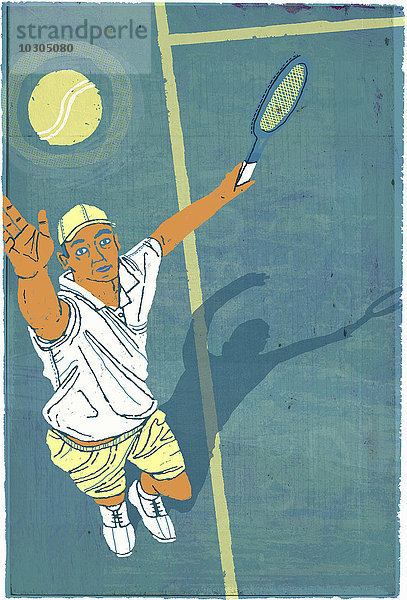 Tennisspieler schaut beim Aufschlag nach oben