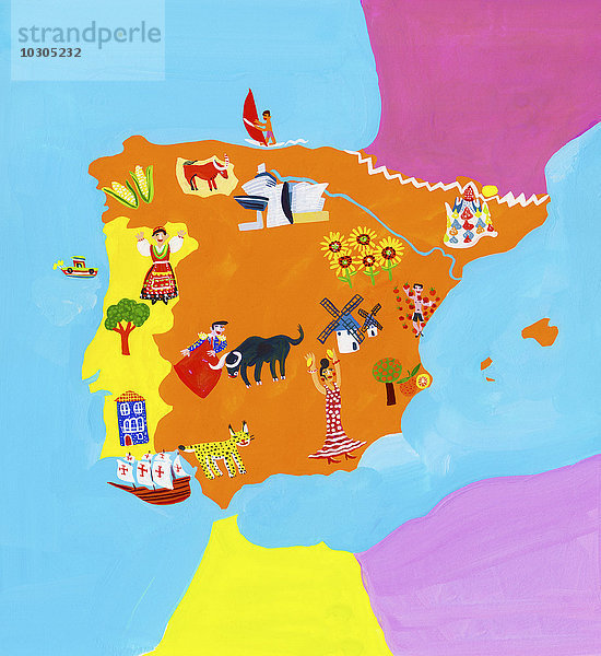 Illustrierte Karte der Iberischen Halbinsel