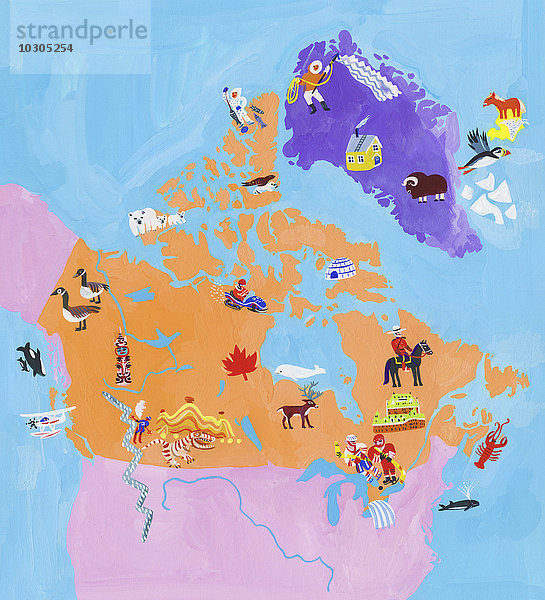 Illustrierte Karte von Kanada und Grönland