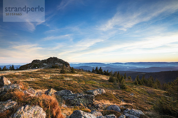 Deutschland  Bayern  Nationalpark Bayerischer Wald  Blick vom Großen Arber zum Wagnerkopf im Herbst- und Abendlicht