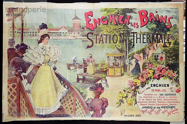 Werbeplakat für den Kurort Enghien-les-Bains  Frankreich  Ende des 19. Jahrhunderts (Farblitho)