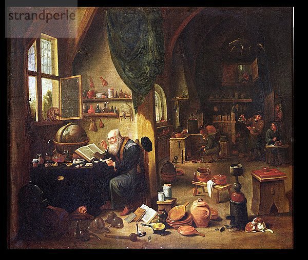Ein Alchemist in seiner Werkstatt (Öl auf Leinwand)
