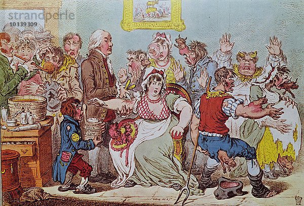 The Cow Pock or the Wonderful Effects of the New Inoculation  herausgegeben von H. Humphrey  1809 (kolorierter Kupferstich)