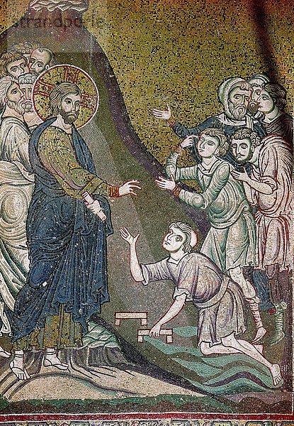 Jesus heilt den Krüppel und den Blinden (Mosaik)