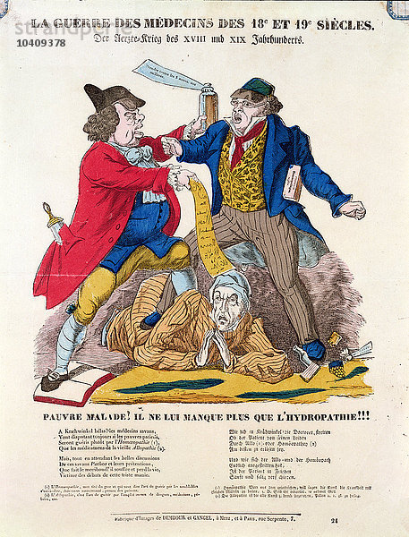 Französische Schule  (19. Jahrhundert) Der Krieg der Ärzte des 18. und 19. Jahrhunderts  1854 (kolorierter Stich)