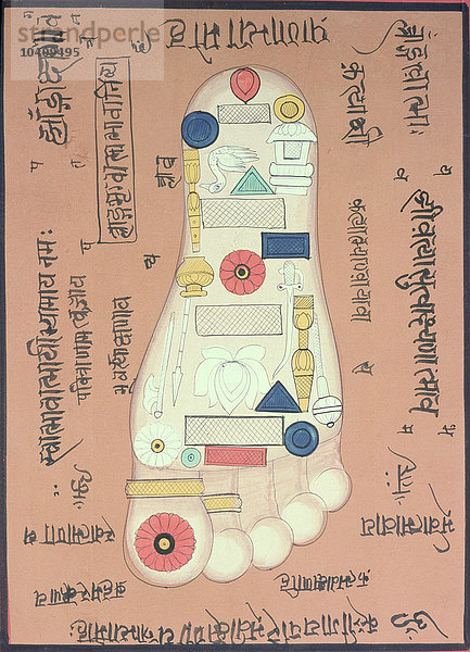 Indische Schule  tantrisches Diagramm des rechten Fußes (Gouache und W/K auf Papier)