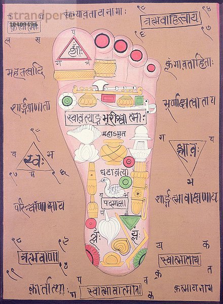 Indische Schule  tantrisches Diagramm des rechten Fußes (Gouache und W/K auf Papier)